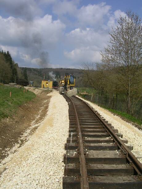Das Gleis hinter der S&aumml;gm&uuml;hle, Blickrichtung Neresheim (Gr&ouml;&szlig;e ca. 50kB)